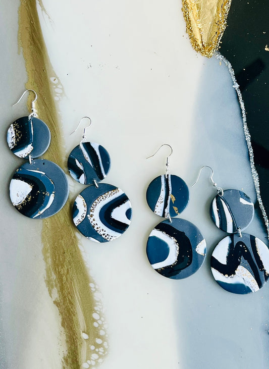 Marble Black/White Gold Accents Dangle