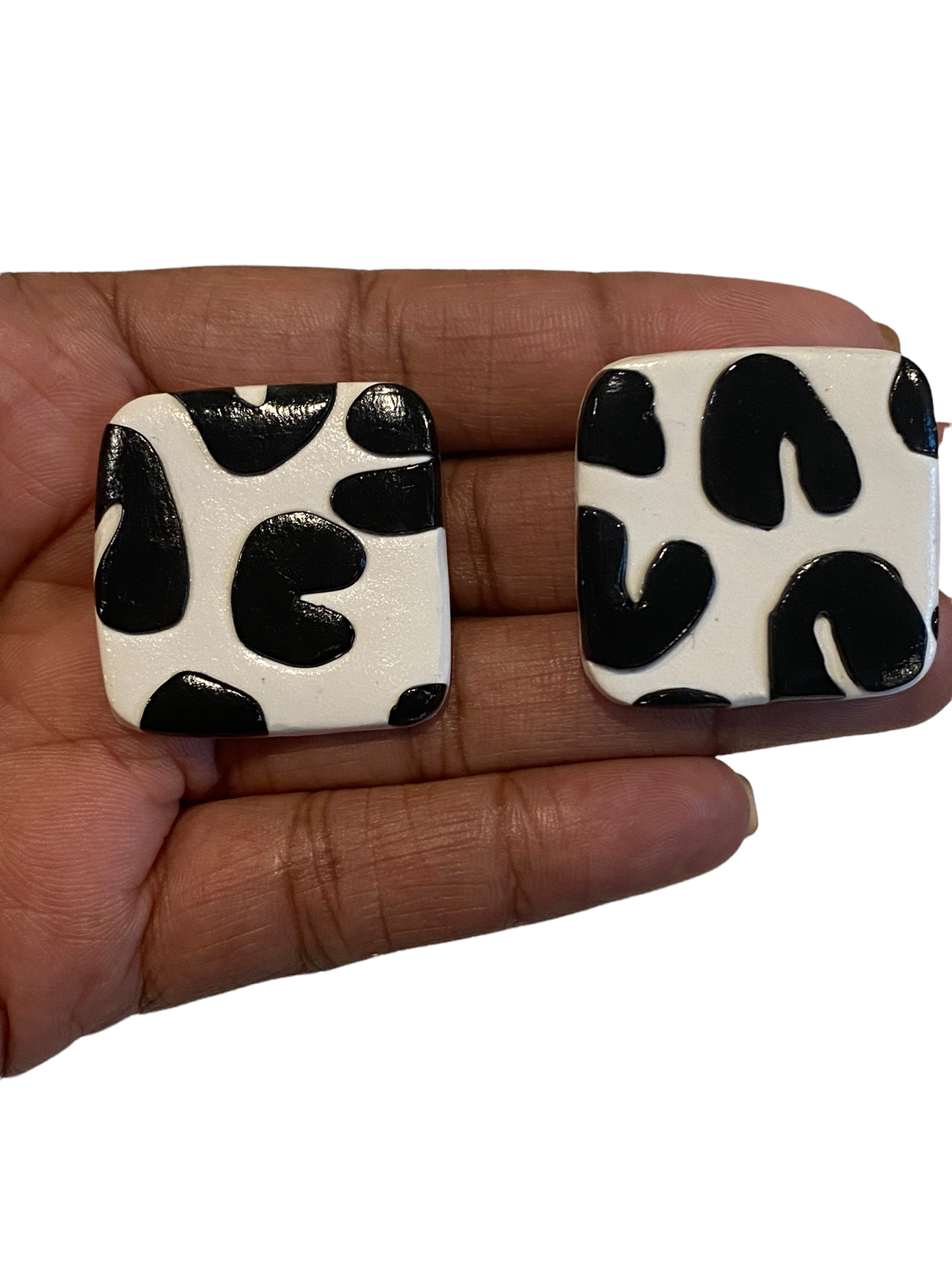 Animal Print Black/White Square Stud