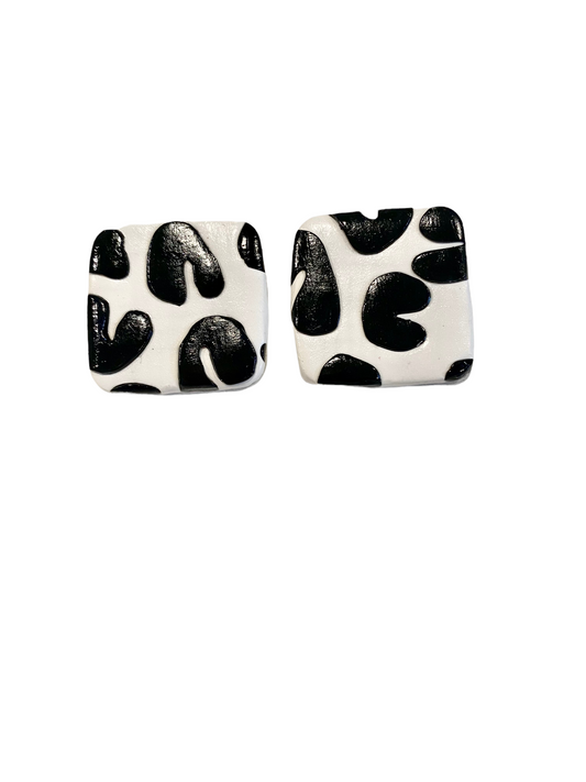 Animal Print Black/White Square Stud